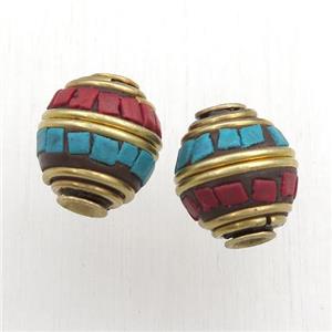 tibetan style beads, brass, barrel, approx 12-13mm [GM15581]