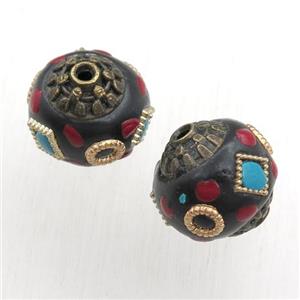 tibetan style beads, brass, round, approx 13mm [GM15582]