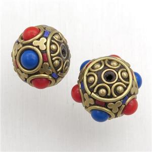 tibetan style beads, brass, round, approx 14-16mm [GM15585]