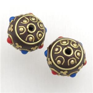tibetan style beads, brass, round, approx 19mm [GM15586]