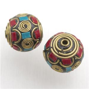 tibetan style beads, brass, round, approx 19mm [GM15587]