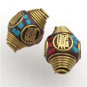 tibetan style beads, brass, barrel, approx 16-22mm [GM15589]