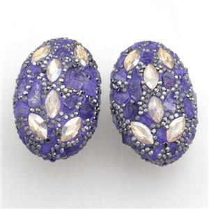 Clay oval beads paved rhinestone with amehtyst, approx 25-45mm [GM15604]