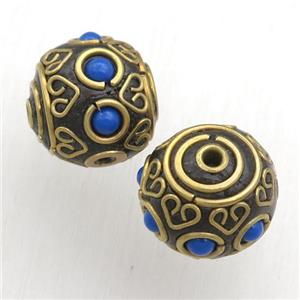 tibetan style beads, brass, round, approx 18mm [GM15610]