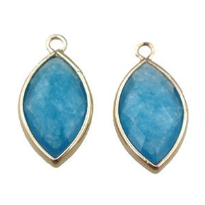 blue jade pendant, faceted horseeye, gold plated, approx 11-18mm [GM15615]