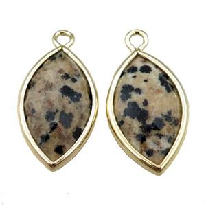 black dalmatian jasper pendant, faceted horseeye, gold palted, approx 11-18mm [GM15616]