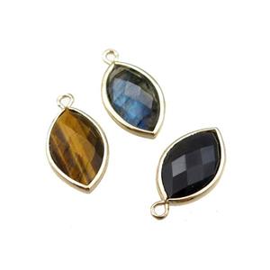 mixed Gemstone horseeye pendant, faceted, gold plated, approx 11-18mm [GM15620]