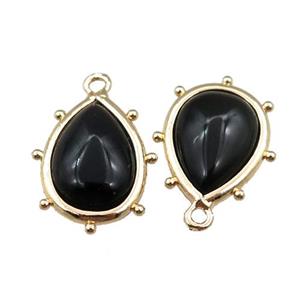 black onyx agate teardrop pendant, gold plated, approx 12-16mm [GM15623]