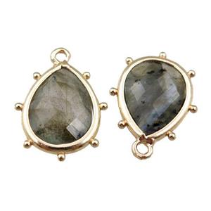 labradorite pendant, faceted teardrop, gold plated, approx 12-16mm [GM15624]