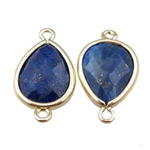 blue Lapis Lazuli connector, faceted teardrop, gold plated, approx 12-16mm [GM15626]