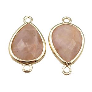 peach moonstone connector, faceted teardrop, gold plated, approx 12-16mm [GM15627]