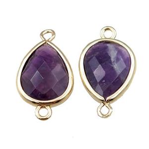 purple Amethyst connector, faceted teardrop, gold plated, approx 12-16mm [GM15628]