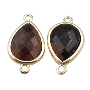 red Tiger eye stone connector, faceted teardrop, gold plated, approx 12-16mm [GM15630]