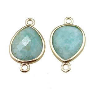 green Amazonite connector, faceted teardrop, gold plated, approx 12-16mm [GM15631]