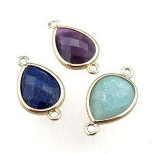 mix Gemstone connector, faceted teardrop, gold plated, approx 12-16mm [GM15632]
