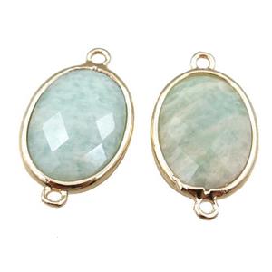 green Amazonite connector, faceted oval, gold plated, approx 13-16mm [GM15635]