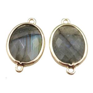 Labradorite connector, faceted oval, gold plated, approx 13-16mm [GM15638]