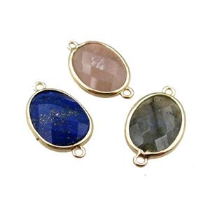 mixed Gemstone connector, faceted oval, gold plated, approx 13-16mm [GM15639]