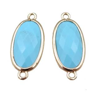 blue Turquoise connector, faceted oval, gold plated, approx 12-20mm [GM15641]