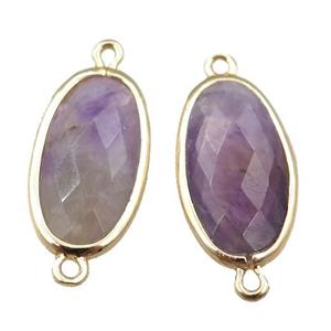 purple Amethyst connector, faceted oval, gold plated, approx 12-20mm [GM15642]