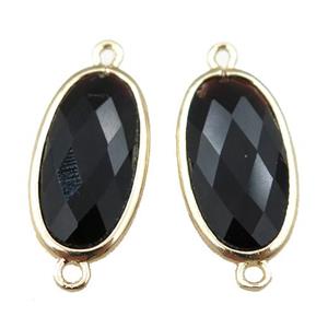 black Onyx Agate connector, faceted oval, gold plated, approx 12-20mm [GM15644]