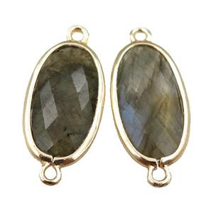 Labradorite connector, faceted oval, gold plated, approx 12-20mm [GM15645]