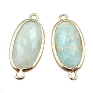 green Amazonite connector, faceted oval, gold plated, approx 12-20mm [GM15646]