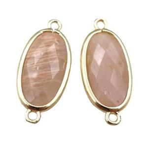 peach MoonStone connector, faceted oval, gold plated, approx 12-20mm [GM15647]