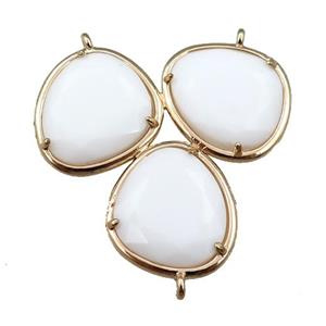 white jade connector with 3loops, gold plated, approx 35mm [GM15649]