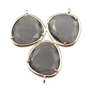 smoky cats eye stone connector with 3loops, gold plated, approx 35mm [GM15650]