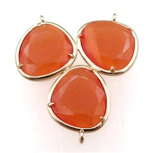 orange cats eye stone connector with 3loops, gold plated, approx 35mm [GM15654]