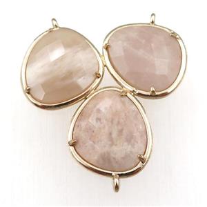peach MoonStone connector with 3loops, gold plated, approx 35mm [GM15655]