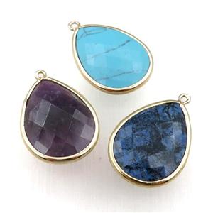 mixed Gemstone pendant, faceted teardrop, gold palted, approx 18-25mm [GM15685]