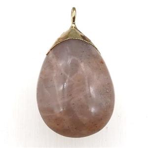 peach moonstone teardrop pendant, gold plated, approx 20-30mm [GM15697]