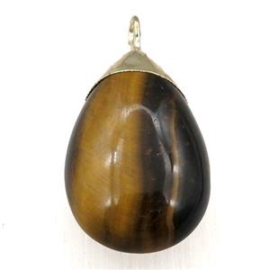 Tiger eye stone teardrop pendant, gold plated, approx 20-30mm [GM15698]
