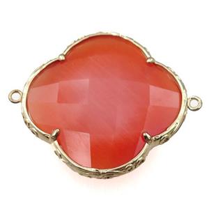 red cats eye stone clover connector, faceted, approx 40mm [GM15705]