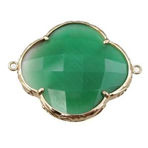 green cats eye stone clover connector, faceted, approx 40mm [GM15706]