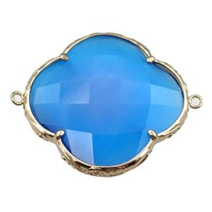 blue cats eye stone clover connector, faceted, approx 40mm [GM15707]