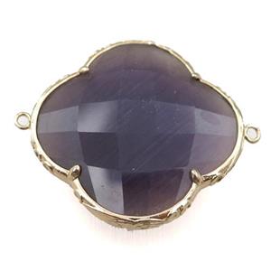 purple cats eye stone clover connector, faceted, approx 40mm [GM15708]