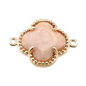 peach sunstone connector, faceted clover, gold plated, approx 16mm [GM15710]