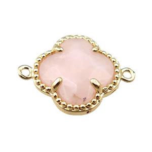rose quartz connector, faceted clover, gold plated, approx 16mm [GM15711]