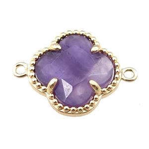 purple amethyst connector, faceted clover, gold plated, approx 16mm [GM15715]