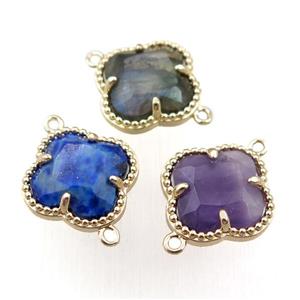 mixed gemstone connector, faceted clover, gold plated, approx 16mm [GM15716]