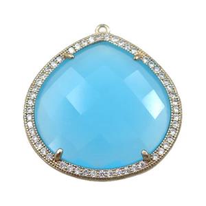 aqua cats eye stone peandant paved rhonestone, faceted teardrop, approx 27mm [GM15718]