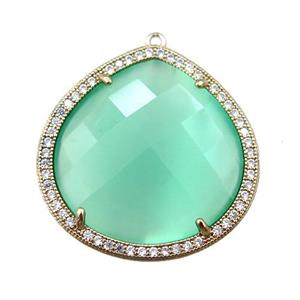 lt.green cats eye stone peandant paved rhonestone, faceted teardrop, approx 27mm [GM15721]