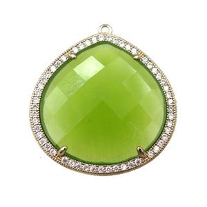 olive cats eye stone peandant paved rhonestone, faceted teardrop, approx 27mm [GM15722]