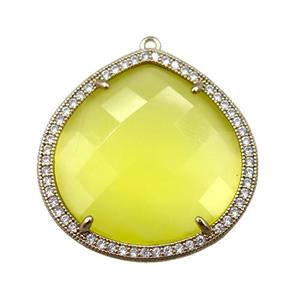 yellow cats eye stone peandant paved rhonestone, faceted teardrop, approx 27mm [GM15723]