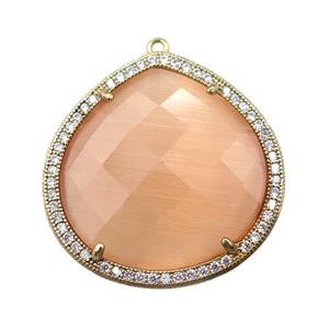 peach cats eye stone peandant paved rhonestone, faceted teardrop, approx 27mm [GM15725]