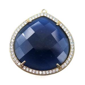 deepblue cats eye stone peandant paved rhonestone, faceted teardrop, approx 27mm [GM15726]