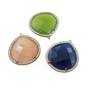 cats eye stone peandant paved rhonestone, faceted teardrop, mixed color, approx 27mm [GM15727]